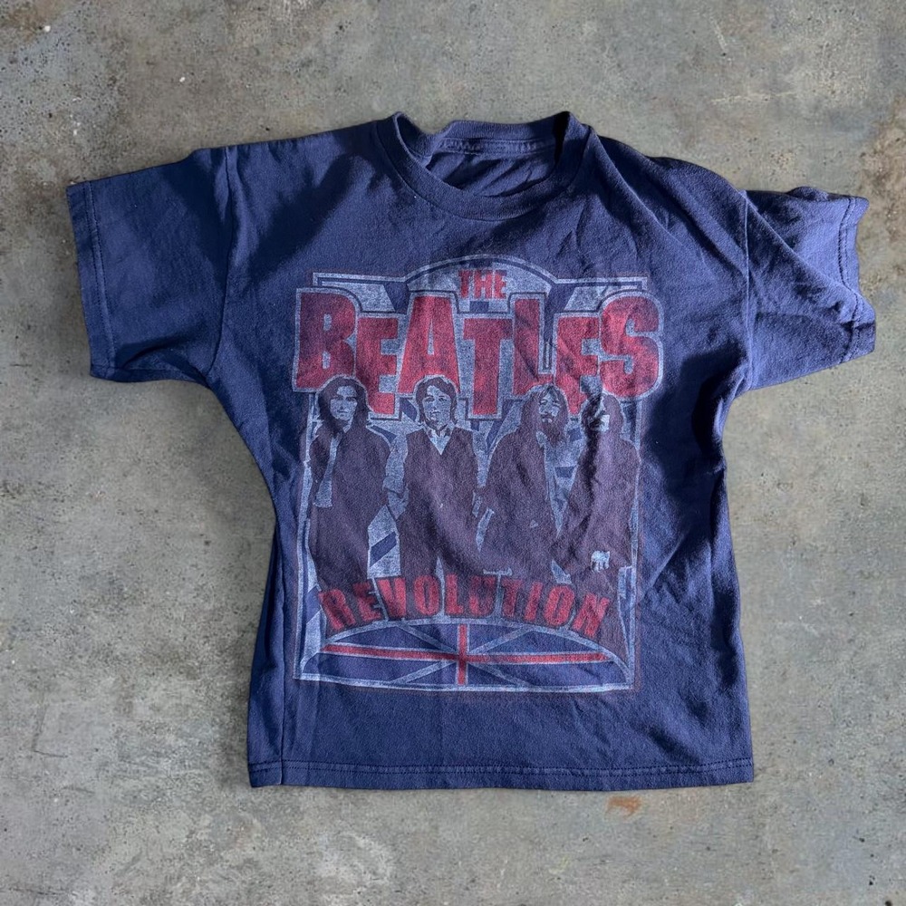 The Beatles Revolution Graphic Baby Tee Band T-Shirt Navy Blue Adult Small